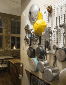Peg board pot rack