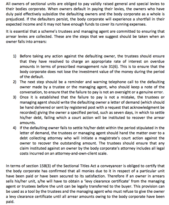 body corporate arrear levies